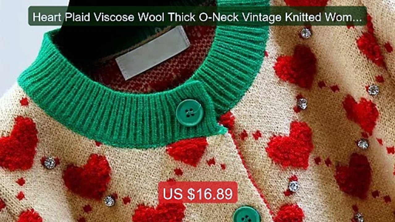 Heart Plaid Viscose Wool Thick O-Neck Vintage Knitted Women's Card... -- Best Deal 2026 | Shop Now!