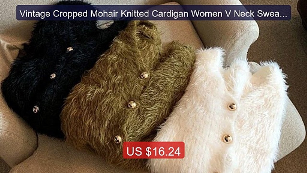 Vintage Cropped Mohair Knitted Cardigan Women V Neck Sweater C... -- Best Buy 2026 | Great Quality!