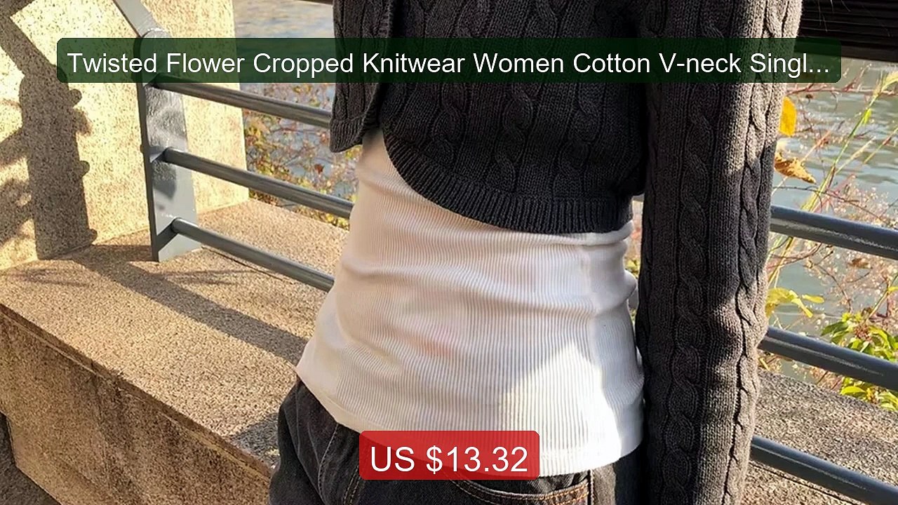Twisted Flower Cropped Knitwear Women Cotton V-neck Single Breaste... -- Best Deal 2026 | Shop Now!