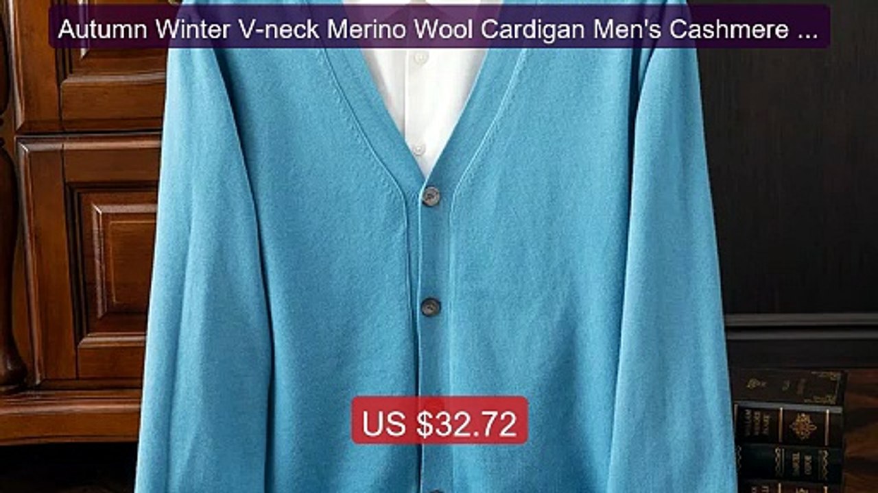 Autumn Winter V-neck Merino Wool Cardigan Men's Cashmere Knit
