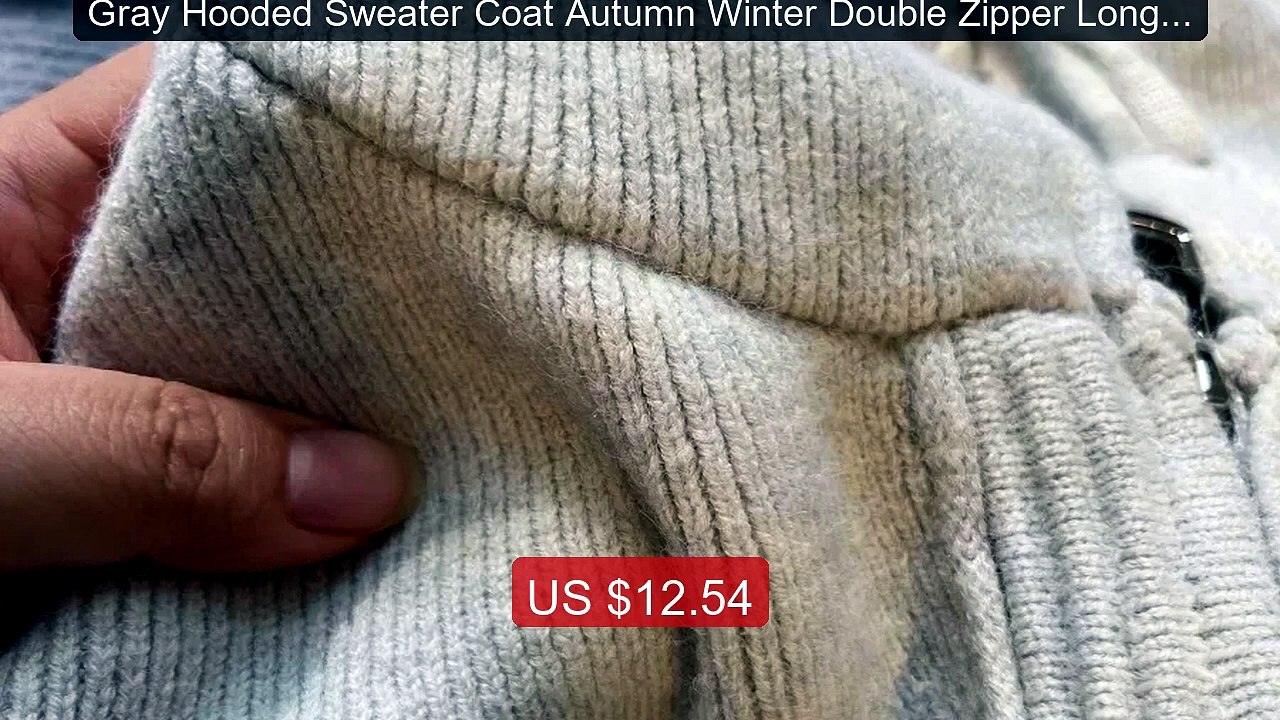 Gray Hooded Sweater Coat Autumn Winter Double Zipper Long Sleeve L... -- Best Deal 2026 | Shop Now!