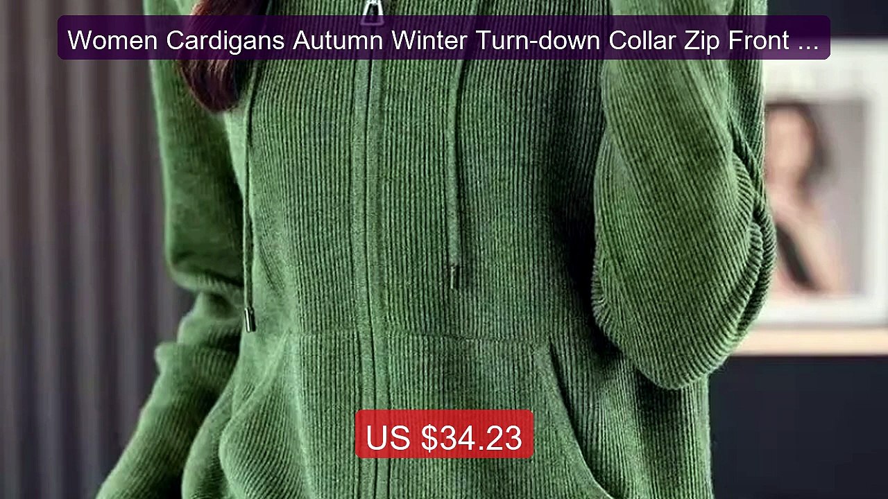 Women Cardigans Autumn Winter Turn-down Collar Zip Front Card... -- Amazing Value 2026 | Must Have!