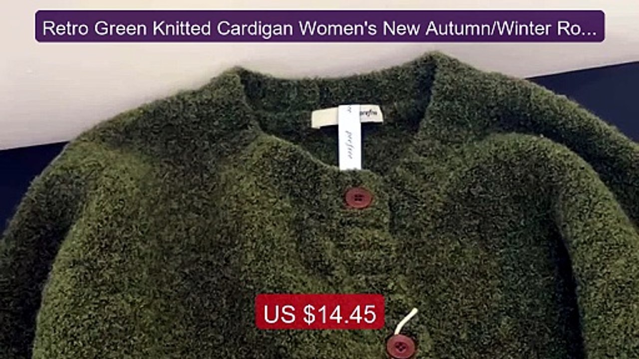 Retro Green Knitted Cardigan Women's New Autumn/Winter Round N... -- Best Buy 2026 | Great Quality!