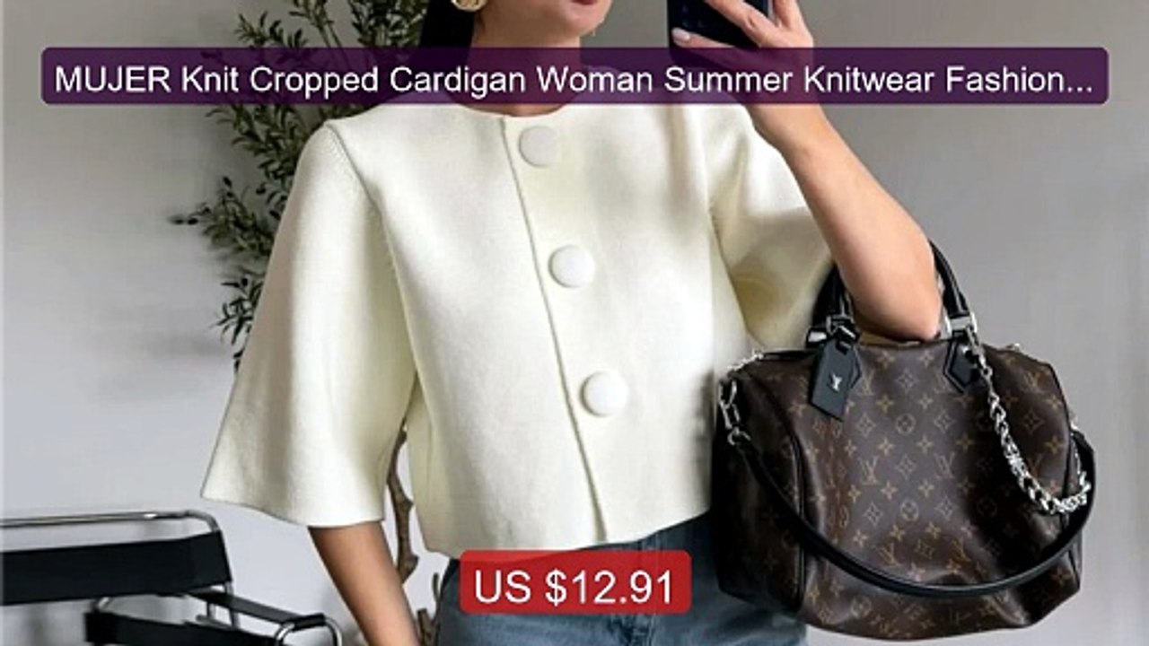 MUJER Knit Cropped Cardigan Woman Summer Knitwear Fashion Polo Butt... -- Top Rated 2026 | Buy Now!
