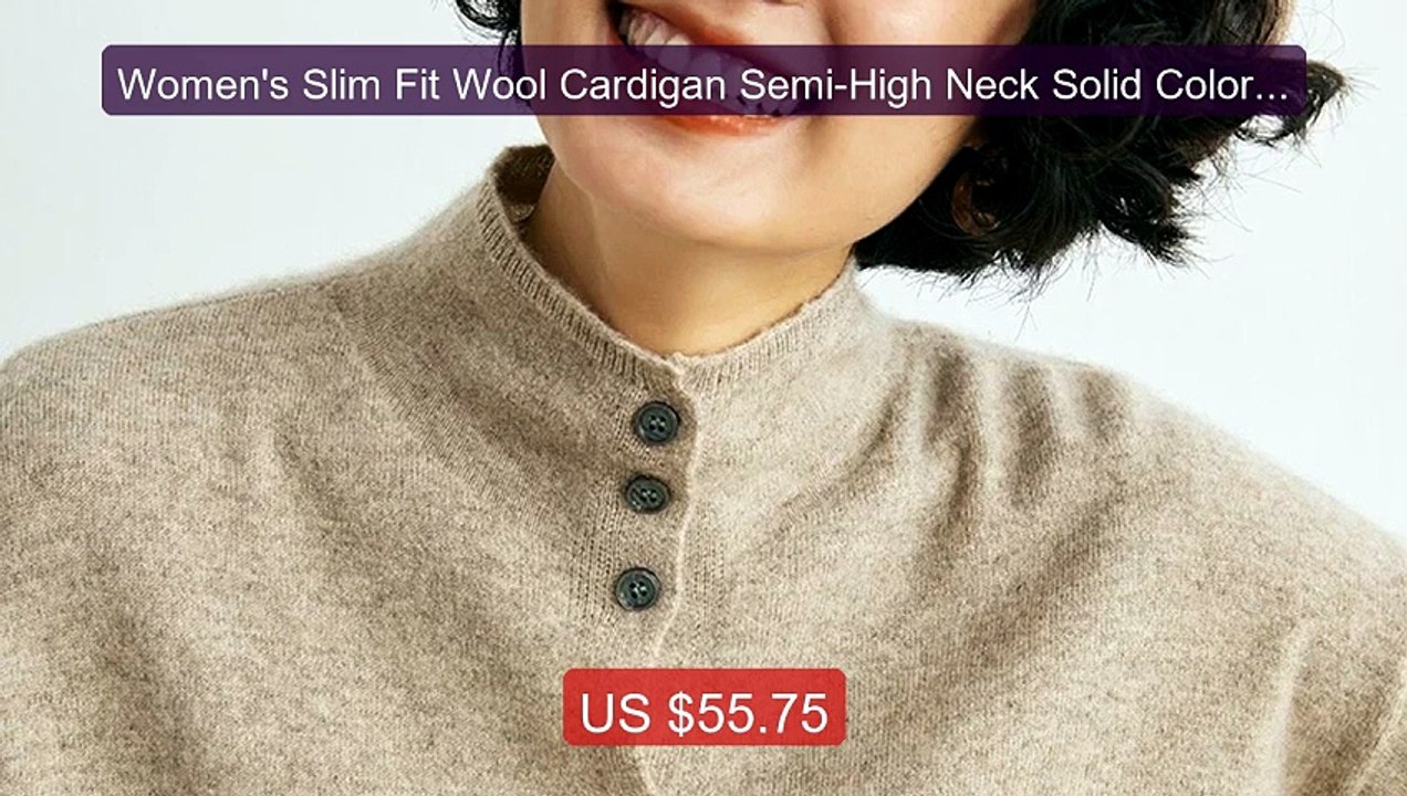 Women's Slim Fit Wool Cardigan Semi-High Neck Solid Color Long Slee... -- Top Rated 2026 | Buy Now!