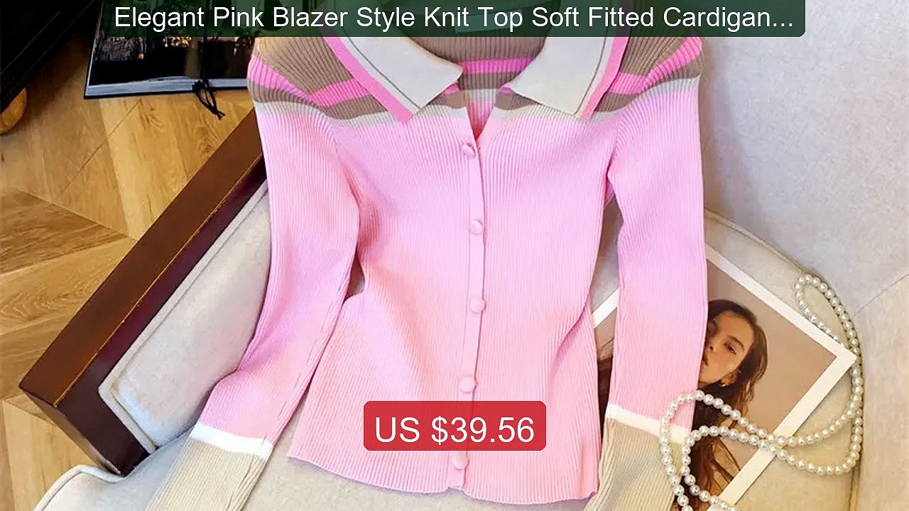​​Elegant Pink Blazer Style Knit Top Soft Fitted Cardigan Contrast... -- Best Deal 2026 | Shop Now!