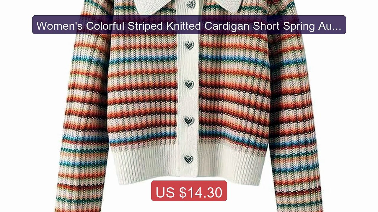 Women's Colorful Striped Knitted Cardigan Short Spring Autumn Vinta... -- Top Rated 2026 | Buy Now!