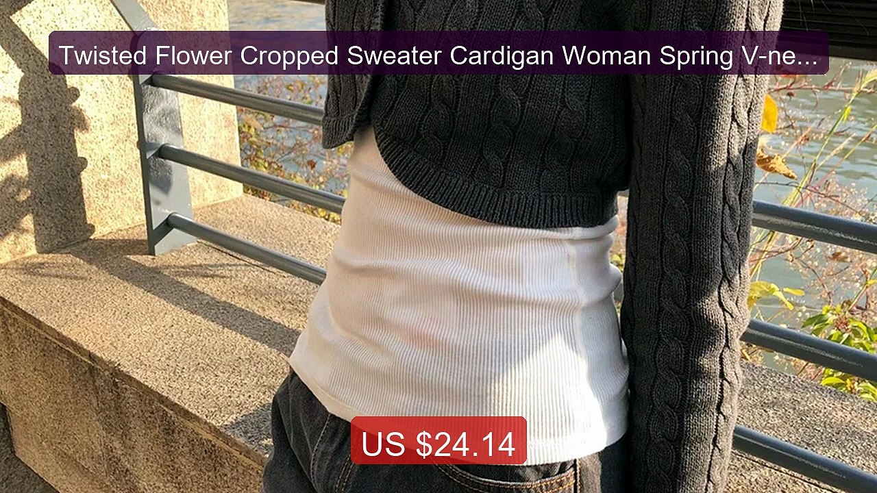 Twisted Flower Cropped Sweater Cardigan Woman Spring V-neck Si... -- Hot Deal 2026 | Limited Offer!
