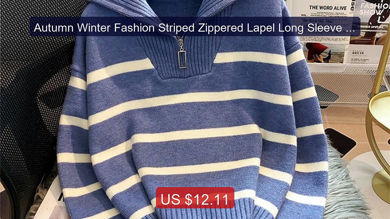Autumn Winter Fashion Striped Zippered Lapel Long Sleeve Lo... -- Top Pick 2026 | Unbeatable Price!