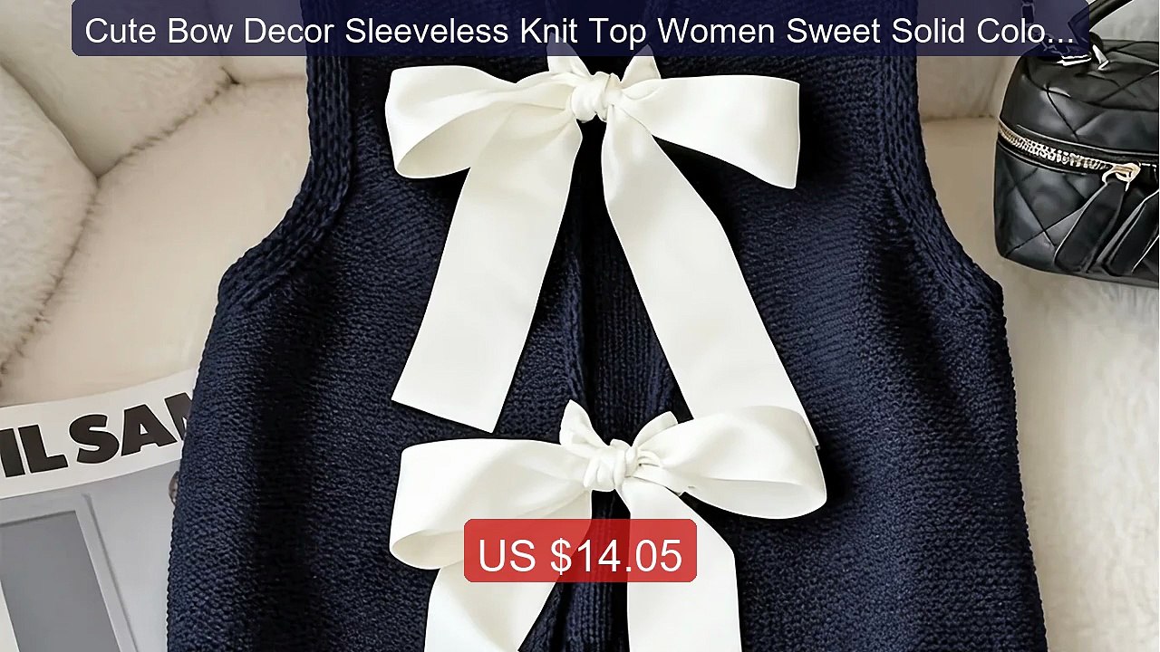 Cute Bow Decor Sleeveless Knit Top Women Sweet Solid Color Sweater ... -- Top Rated 2026 | Buy Now!