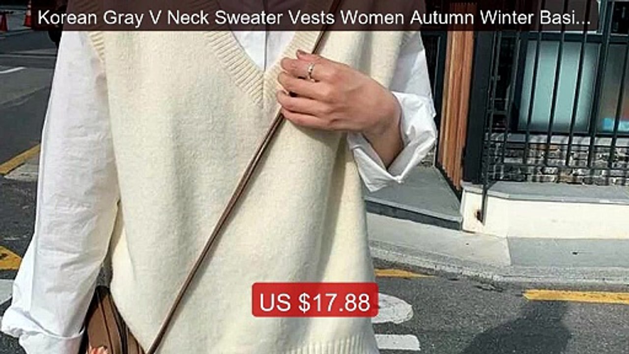 Korean Gray V Neck Sweater Vests Women Autumn Winter Basic Sle... -- Hot Deal 2026 | Limited Offer!