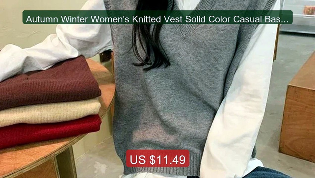 Autumn Winter Women's Knitted Vest Solid Color Casual Basic V-Neck ... -- Top Rated 2026 | Buy Now!