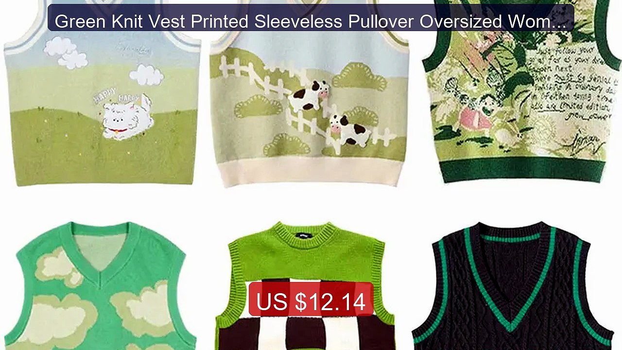 Green Knit Vest Printed Sleeveless Pullover Oversized Women... -- Top Pick 2026 | Unbeatable Price!