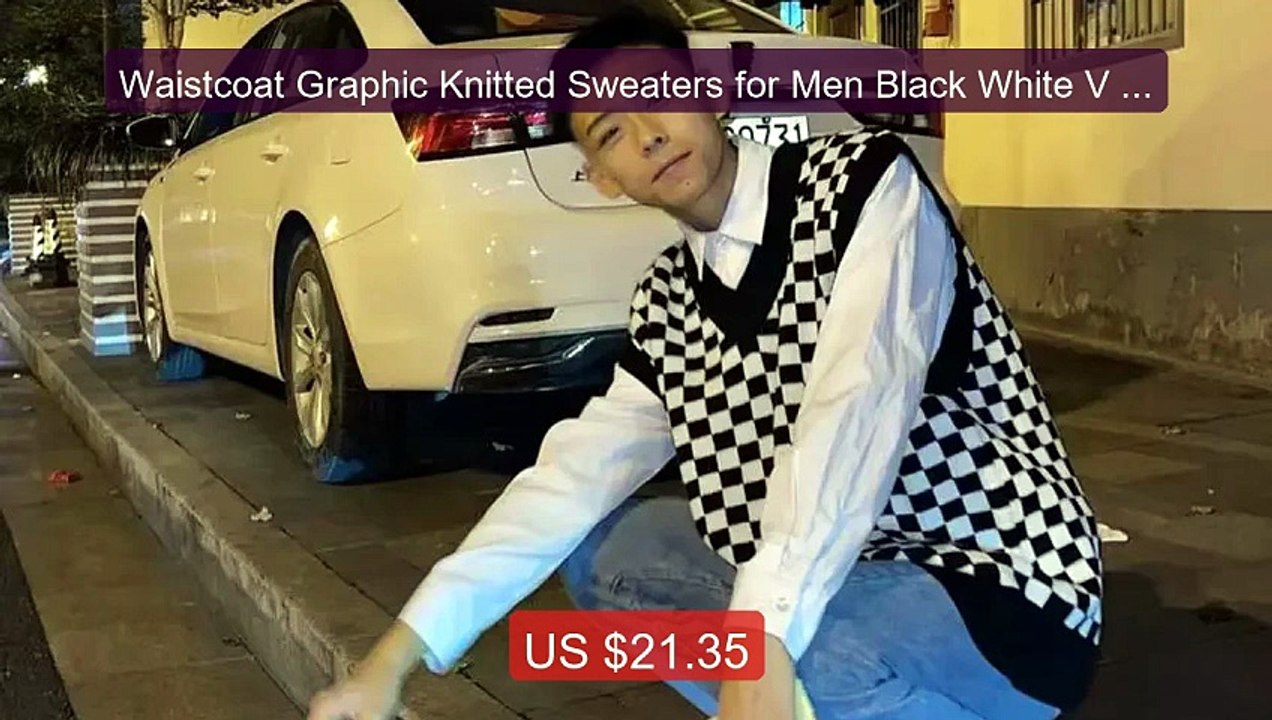 Waistcoat Graphic Knitted Sweaters for Men Black White V Neck Vest ... -- Top Rated 2026 | Buy Now!
