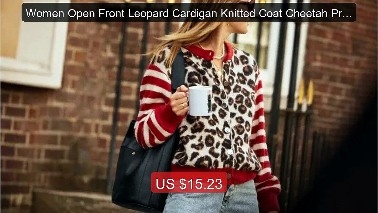 Women Open Front Leopard Cardigan Knitted Coat Cheetah Print T... -- Best Buy 2026 | Great Quality!