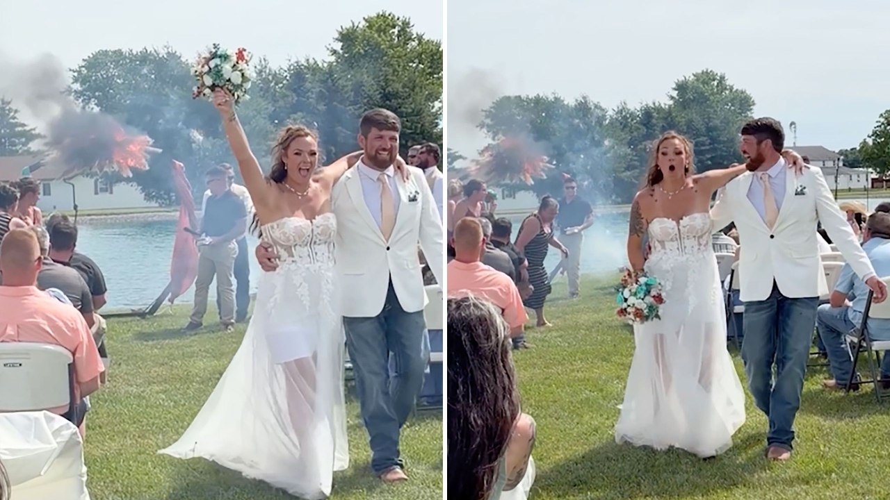 Bride And Groom See Funny Side When Wedding Arch Catches Fire | Happily TV