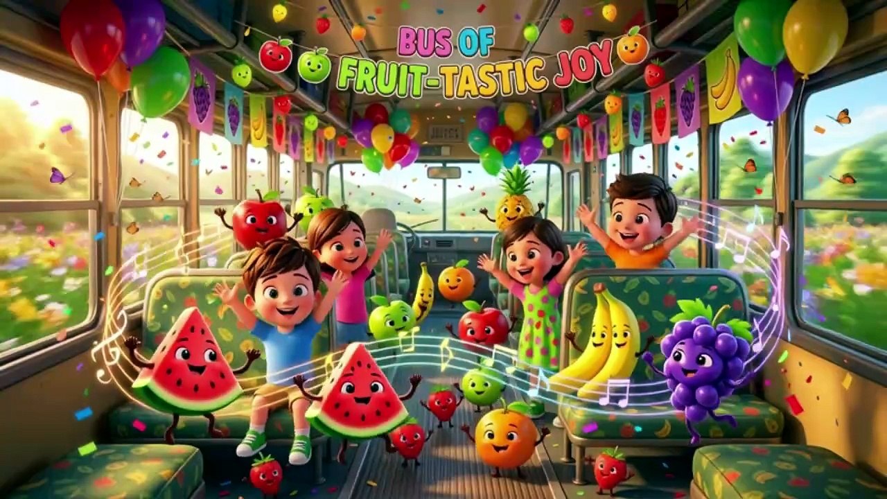 Wheels on the Fruit Bus 🍎 | Learn Fruits for Kids | Fun Nursery Rhymes & Educational Songs