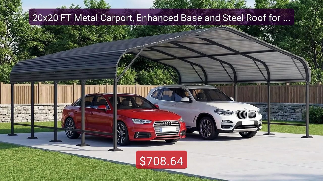 20x20 FT Metal Carport, Enhanced Base and Steel Roof for All-W... -- Hot Deal 2026 | Limited Offer!