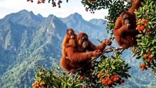 Orang utan makan buah rambutan