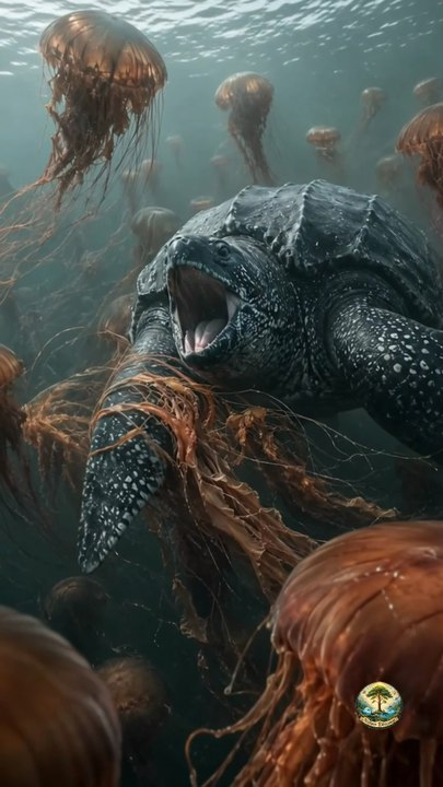 Leatherback Sea Turtle vs. Lion's Mane Jellyfish Colony — The Entrapment