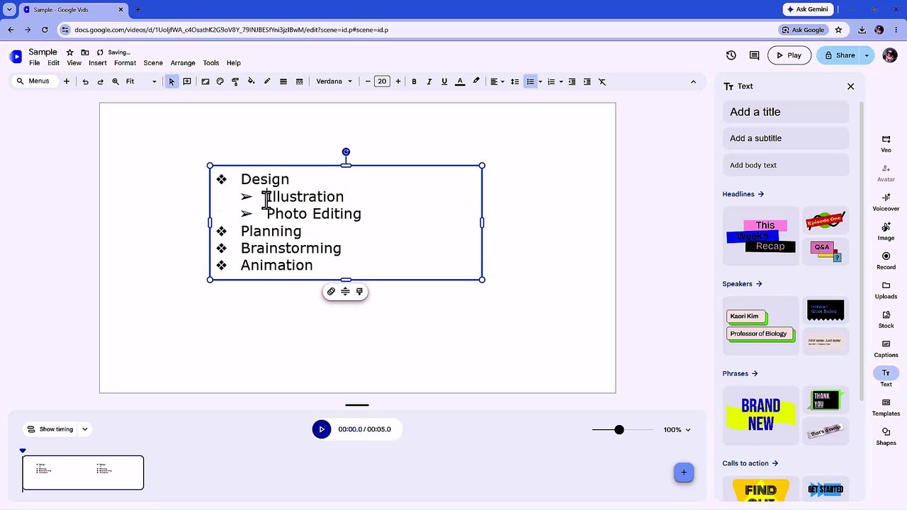Google Vids 33 Creating Bullet Points with Body Text