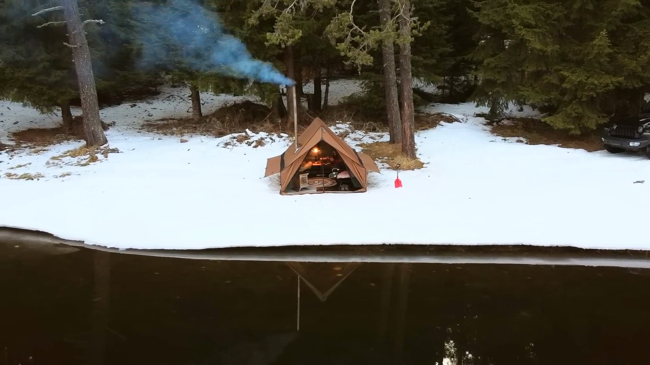 Solo Camping by the Frozen Lake ❄️ Cozy Hot Ten...