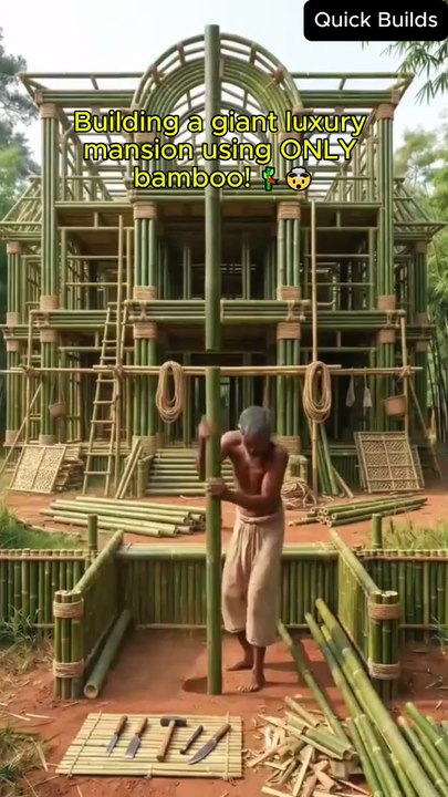 Building A Multi-Million Dollar Bamboo Mansion! 🎋🏰 #shorts