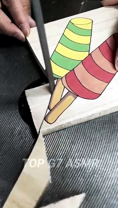 Cutting a Colorful Popsicle Drawing on Wood: Oddly Satisfying ASMR 🍦✨ | Top G7 ASMR