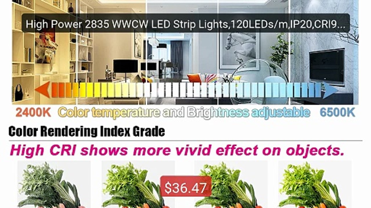 High Power 2835 WWCW LED Strip Lights,120LEDs/m,IP20,CRI95/90,19.2W... -- Top Rated 2026 | Buy Now!