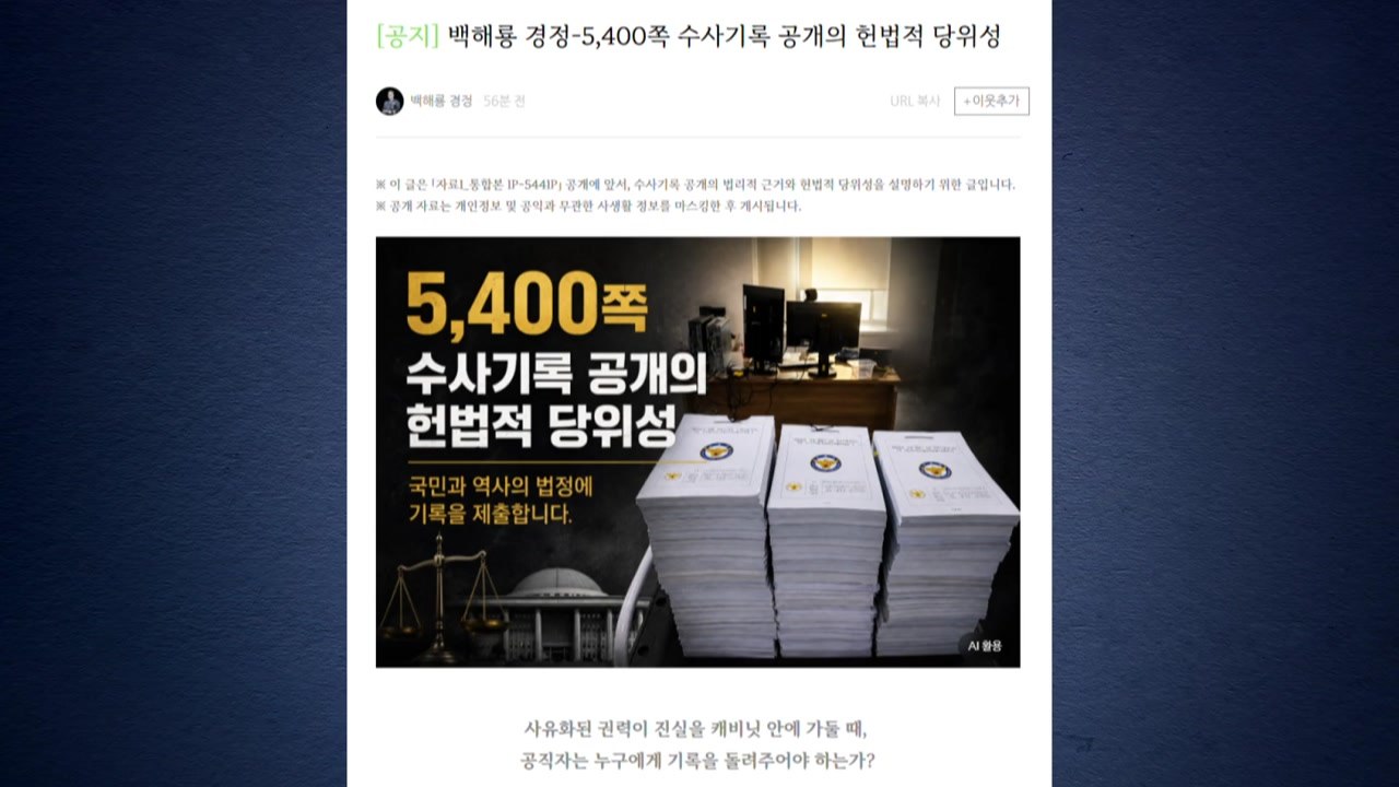 백해룡, '세관 마약' 수사기록 5천 쪽 블로그에 공개 / YTN