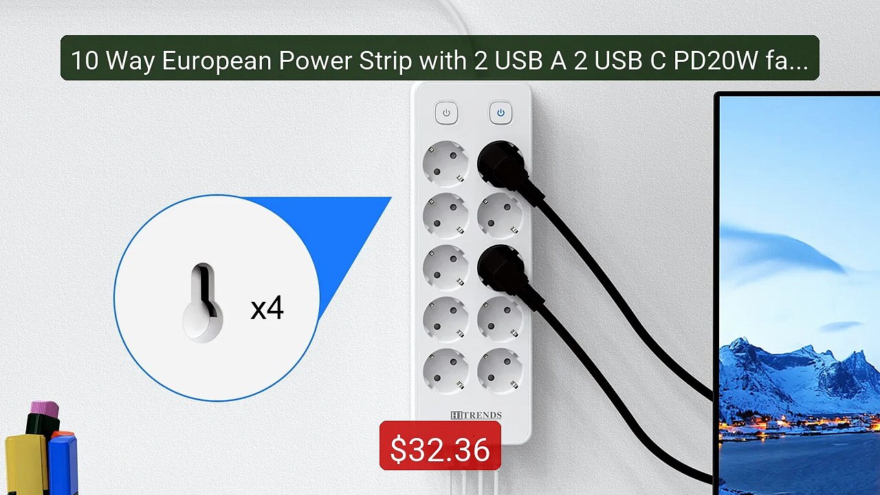 10 Way European Power Strip with 2 USB A 2 USB C PD20W fast ch... -- Best Buy 2026 | Great Quality!