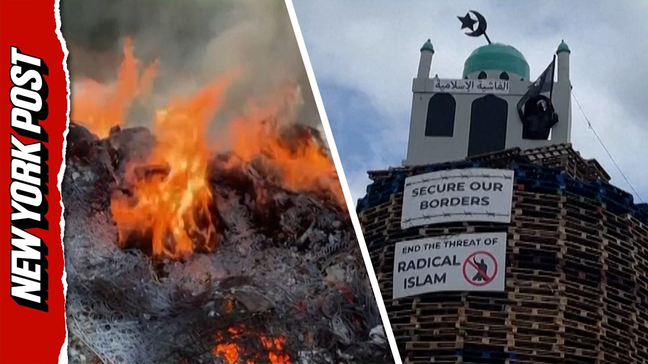 Watch: Replica mosque torched in Northern Ireland amidst anti-migrant tensions