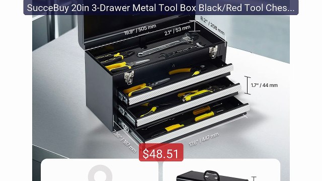 SucceBuy 20in 3-Drawer Metal Tool Box Black/Red Tool Chest with EV... Best Deal 2026 | Shop Now!