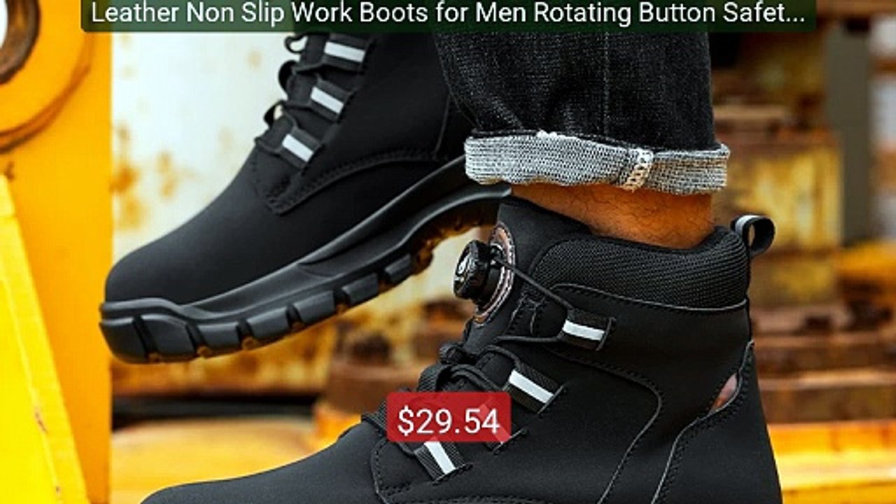 Leather Non Slip Work Boots for Men Rotating Button Safety Sho... -- Hot Deal 2026 | Limited Offer!