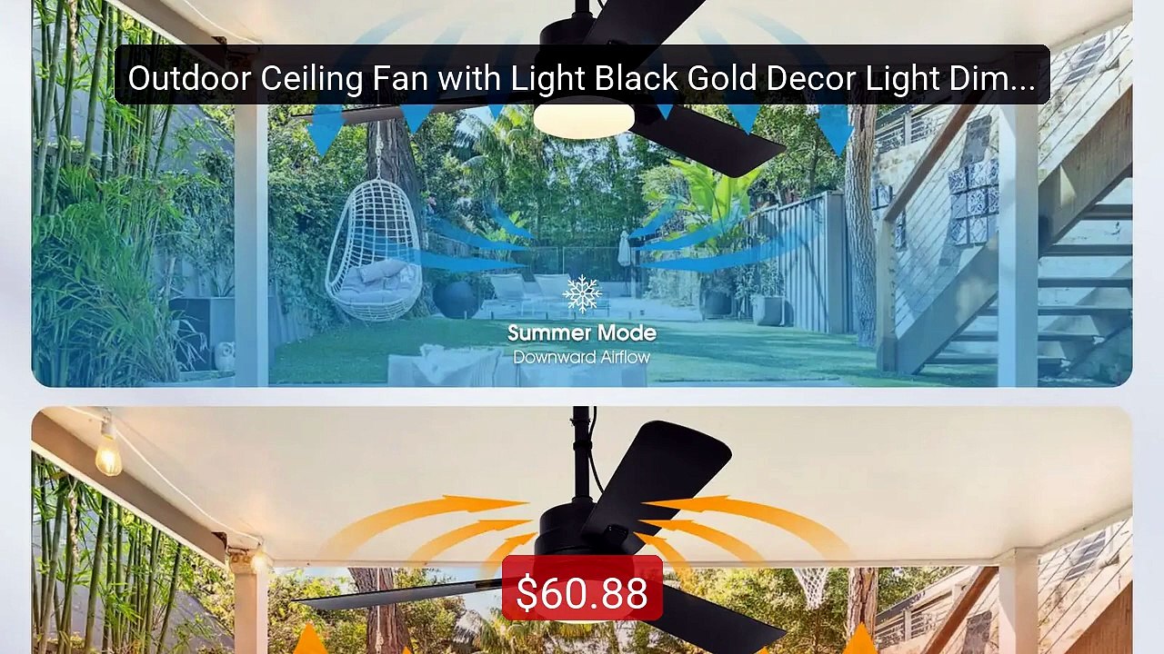 Outdoor Ceiling Fan with Light Black Gold Decor Light Dimmable Led ... -- Top Rated 2026 | Buy Now!