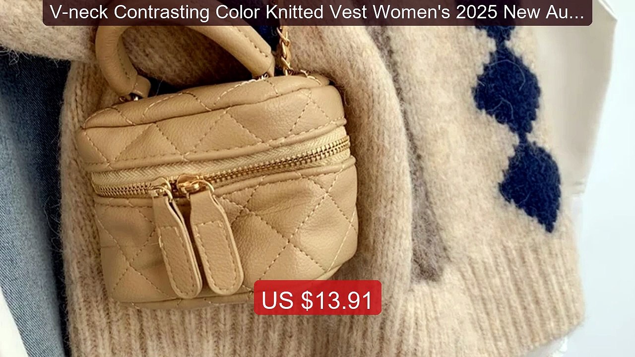 V-neck Contrasting Color Knitted Vest Women's 2025 New Autumn ... -- Best Buy 2026 | Great Quality!