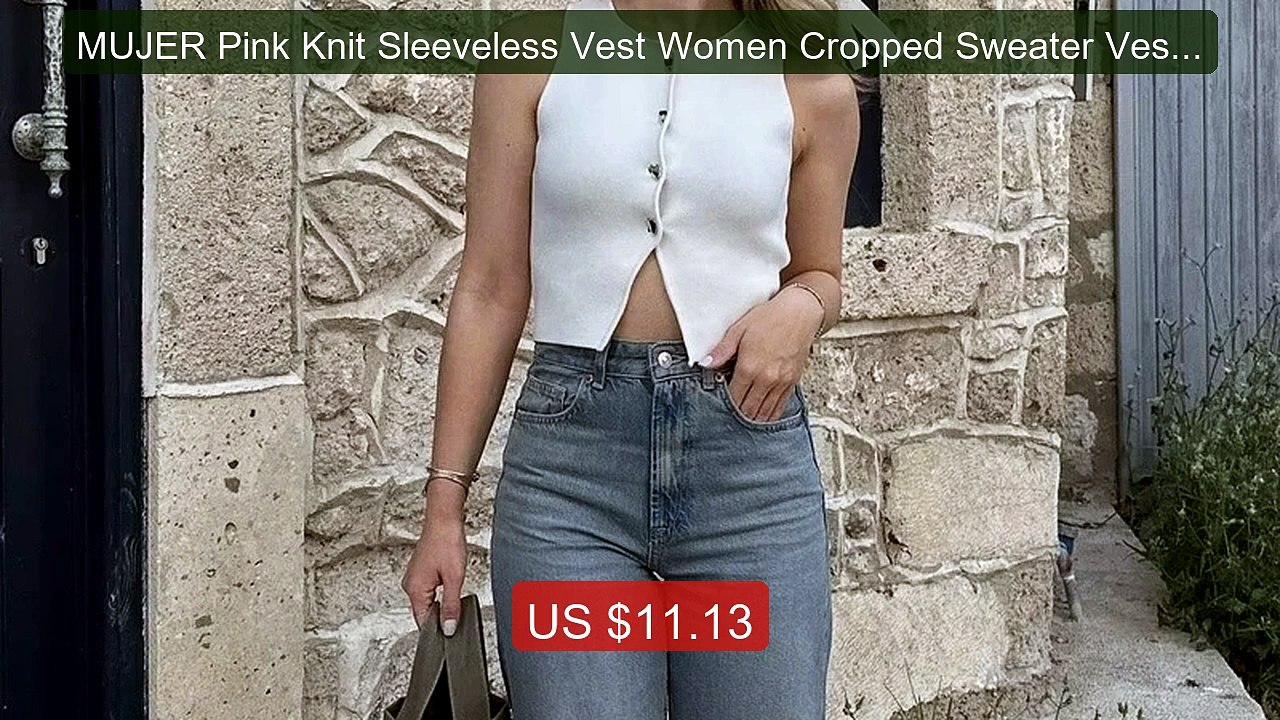 MUJER Pink Knit Sleeveless Vest Women Cropped Sweater Vest ... -- Top Pick 2026 | Unbeatable Price!