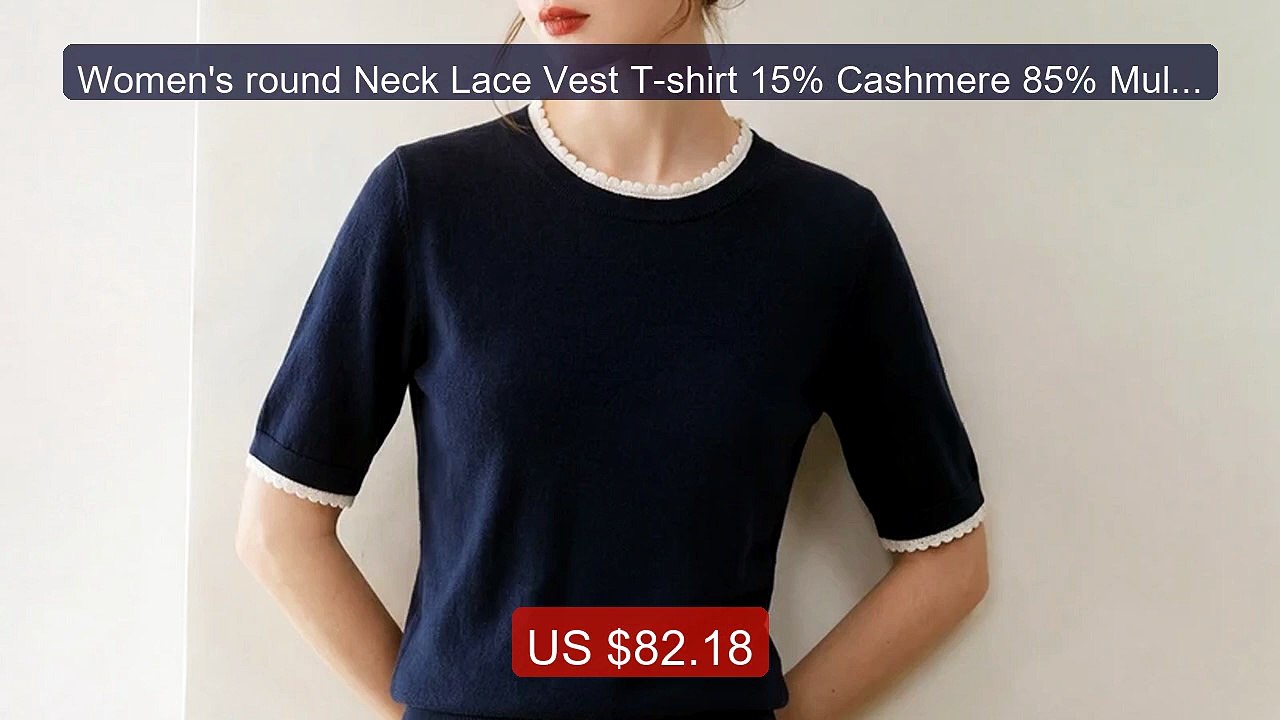 Women's round Neck Lace Vest T-shirt 15% Cashmere 85% Mulberry Sil... -- Best Deal 2026 | Shop Now!