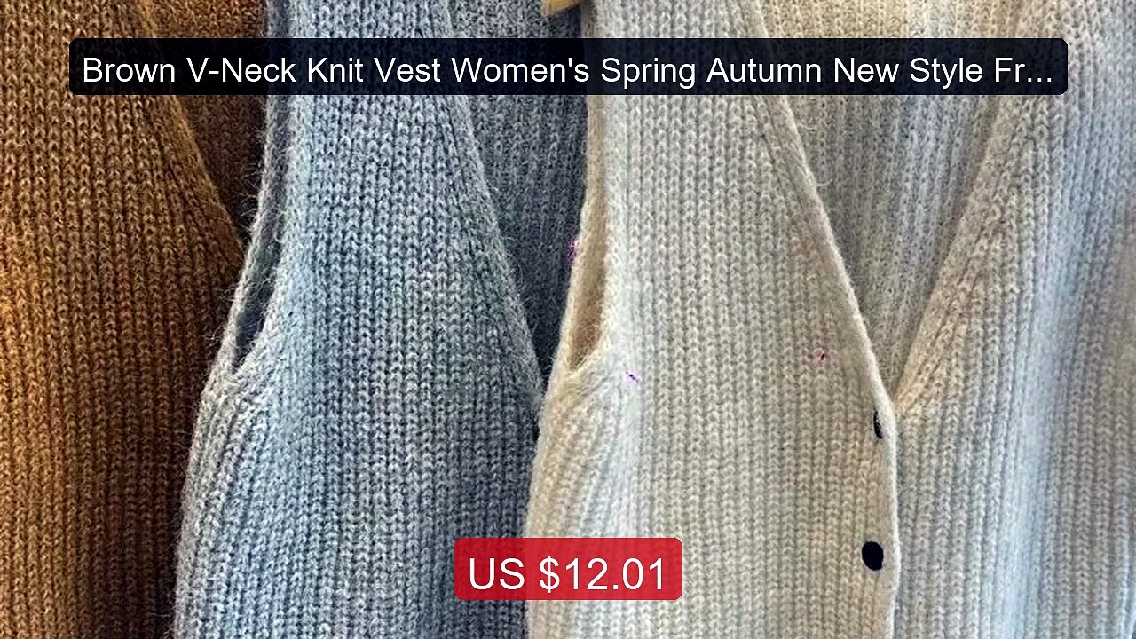 Brown V-Neck Knit Vest Women's Spring Autumn New Style Fres... -- Top Pick 2026 | Unbeatable Price!