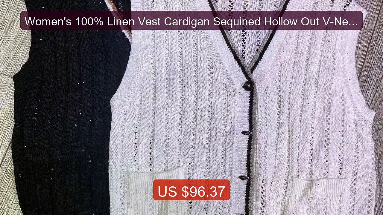 Women's 100% Linen Vest Cardigan Sequined Hollow Out V-Neck... -- Top Pick 2026 | Unbeatable Price!