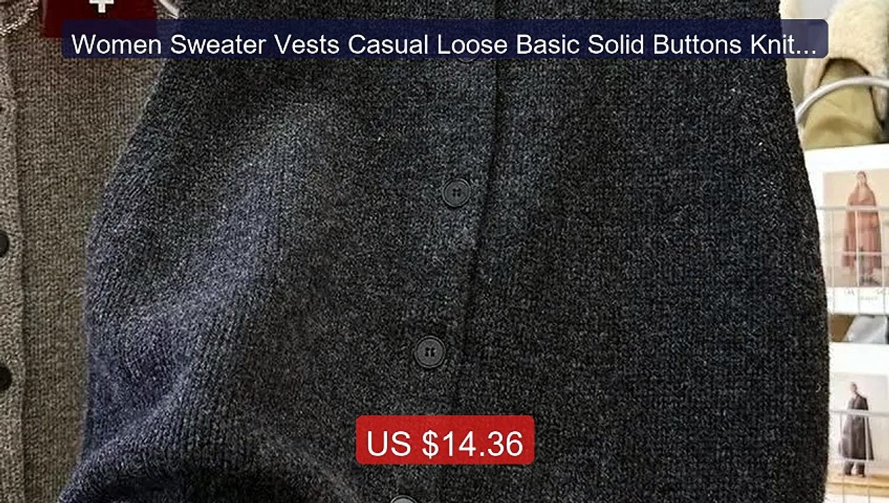 Women Sweater Vests Casual Loose Basic Solid Buttons Knitwear ... -- Best Buy 2026 | Great Quality!