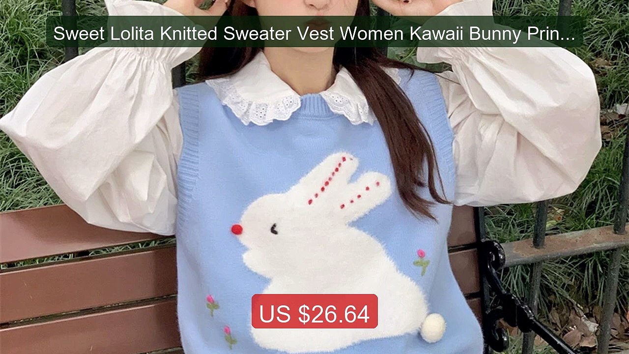 Sweet Lolita Knitted Sweater Vest Women Kawaii Bunny Print Flower ... -- Best Deal 2026 | Shop Now!