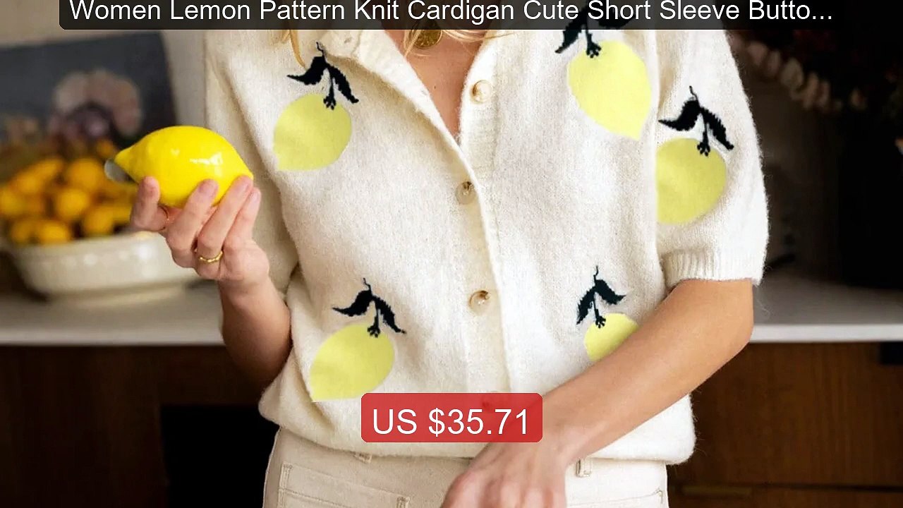 Women Lemon Pattern Knit Cardigan Cute Short Sleeve Button Dow... -- Best Buy 2026 | Great Quality!