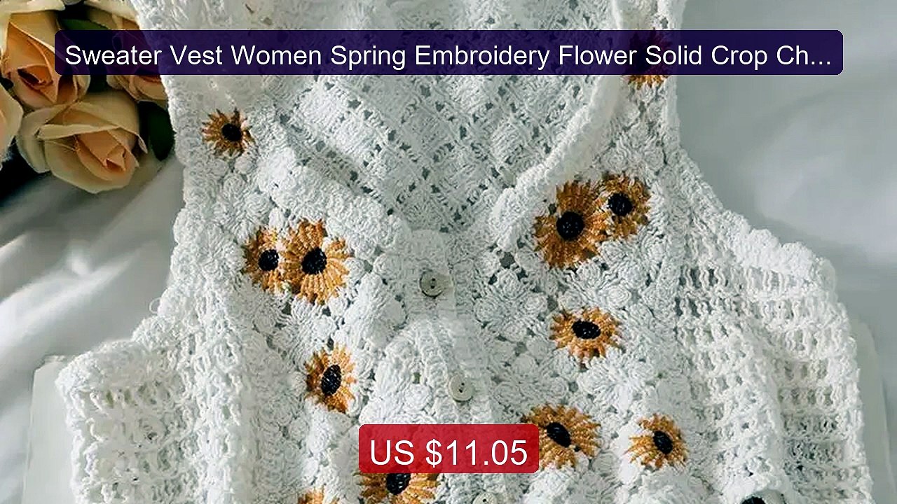 Sweater Vest Women Spring Embroidery Flower Solid Crop Chic Fashion... -- Top Rated 2026 | Buy Now!
