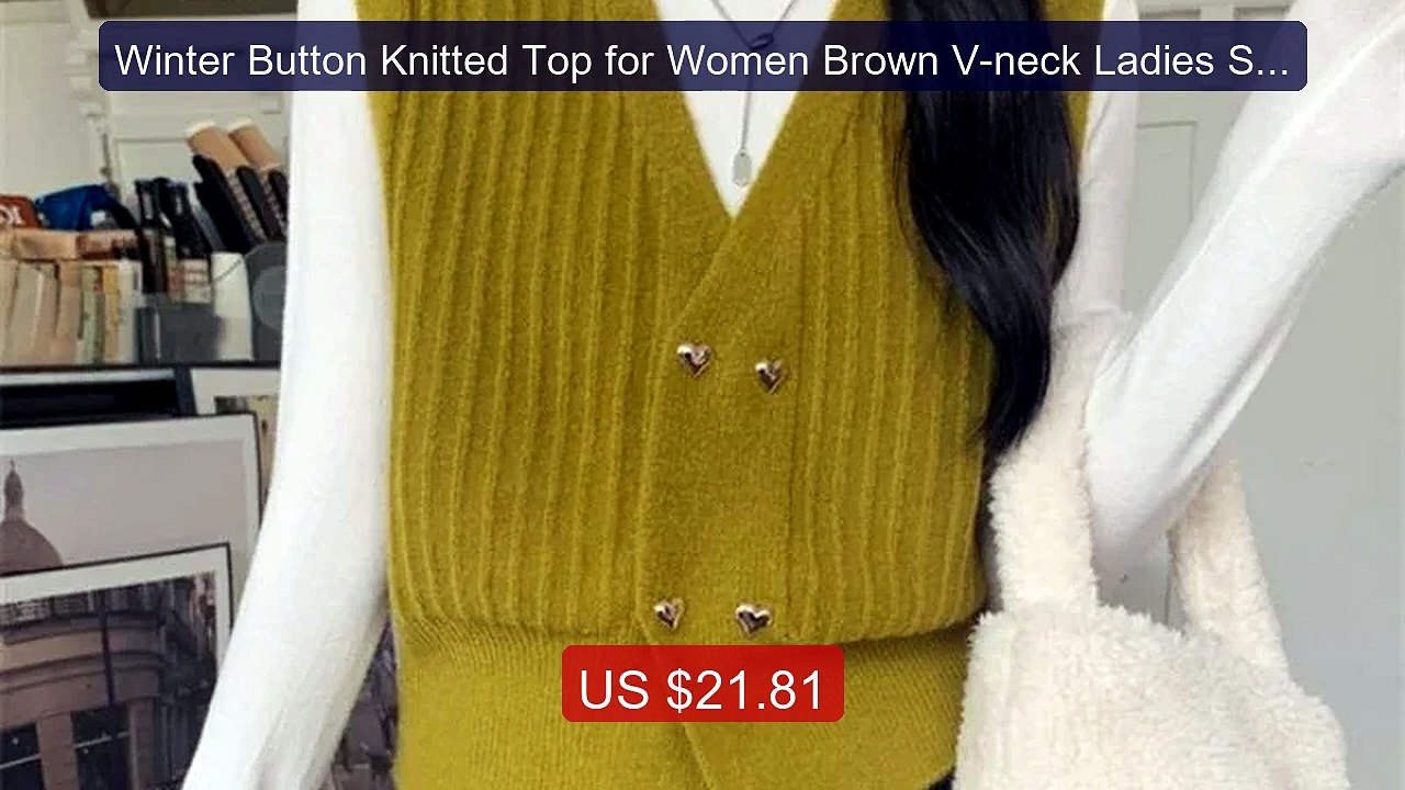 Winter Button Knitted Top for Women Brown V-neck Ladies Sweaters Ve... -- Top Rated 2026 | Buy Now!