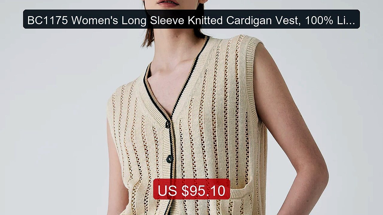 BC1175 Women's Long Sleeve Knitted Cardigan Vest, 100% Linen S... -- Hot Deal 2026 | Limited Offer!