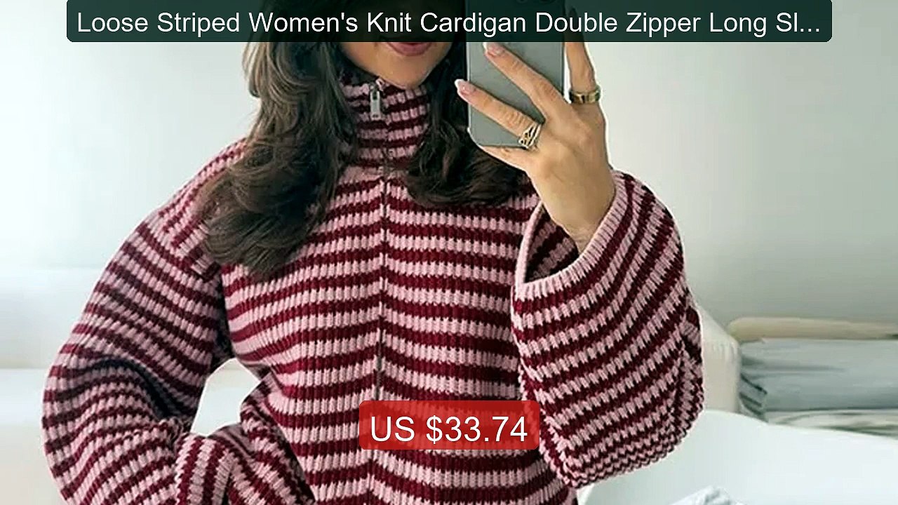 Loose Striped Women's Knit Cardigan Double Zipper Long Sleeve... -- Amazing Value 2026 | Must Have!