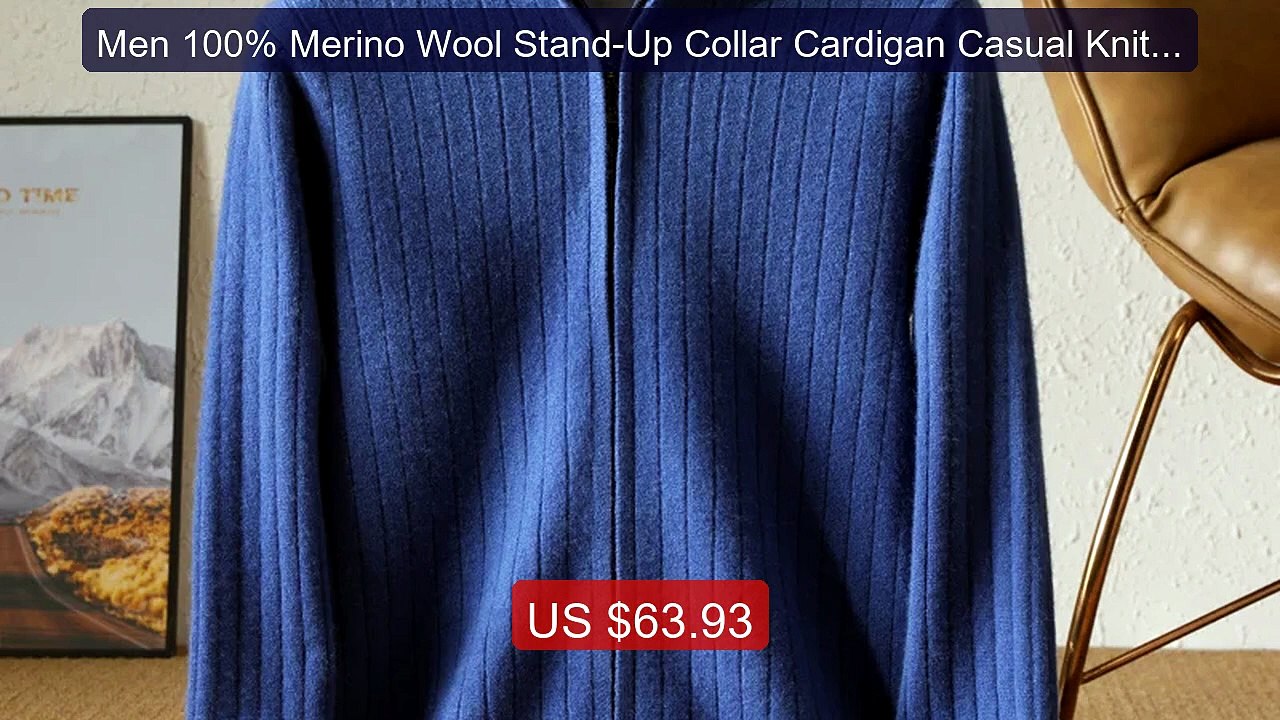 Men 100% Merino Wool Stand-Up Collar Cardigan Casual Knit Business... -- Best Deal 2026 | Shop Now!