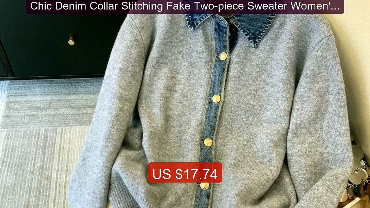 Chic Denim Collar Stitching Fake Two-piece Sweater Women's Car... -- Best Buy 2026 | Great Quality!