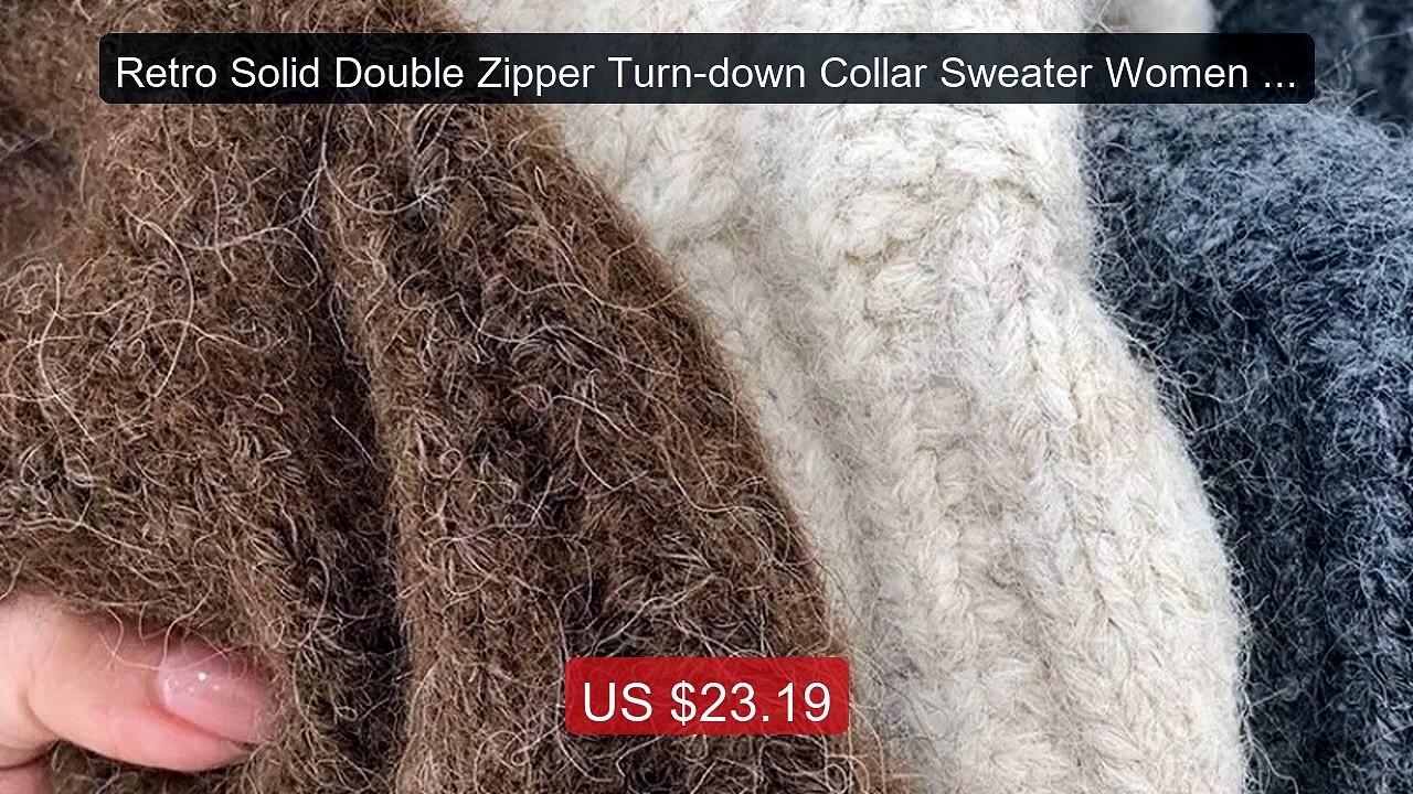 Retro Solid Double Zipper Turn-down Collar Sweater Women Autum... -- Hot Deal 2026 | Limited Offer!